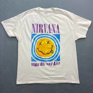 Nirvana Come As You Are White Graphic Smiley Face T Shirt XL Crewneck Band